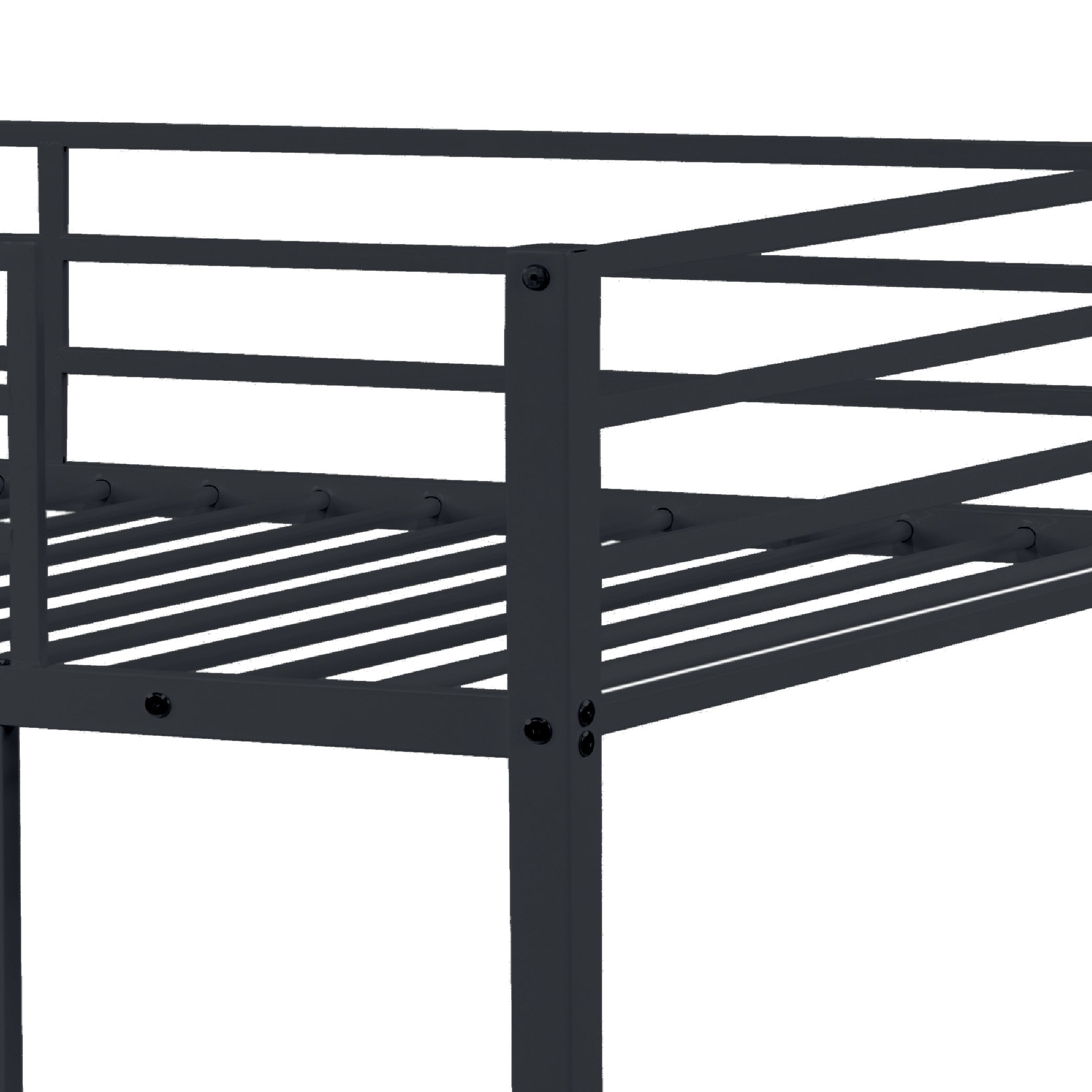 Metal Bunk Bed Twin Over Twin, Low Profile Bunk Bed Frame WithBuilt-in Ladder, High Guardrail And Metal Slats, Space-Saving Twin Size Bed Frame For Kids Teens, No Box Spring Required, Black_voghion.com